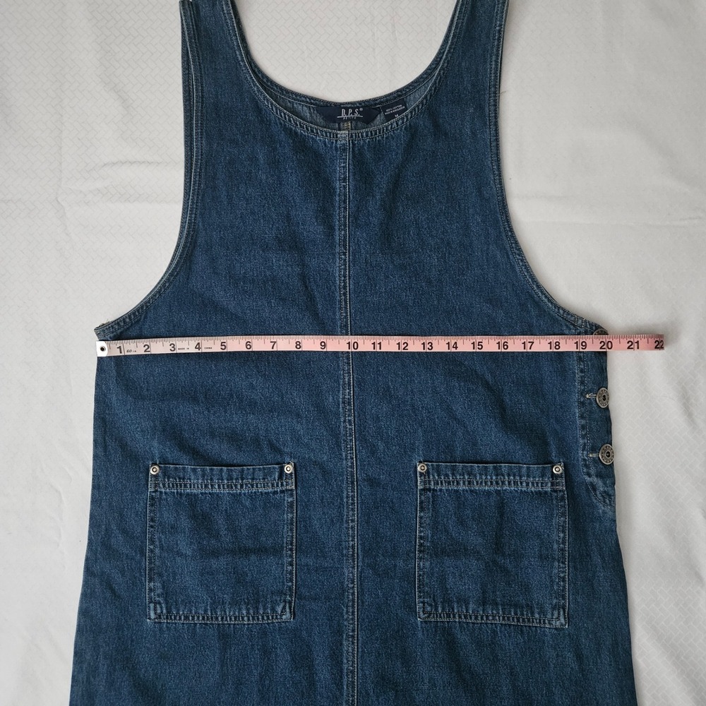Vintage Denim Jumper Dress Women M Side Buttons 100% Cotton Midi Pinafore - Picture 6 of 7